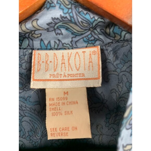 B.B. Dakota Womens Blue Paisley Short Sleeve 100% Silk Blouse Size M - Picture 2 of 5